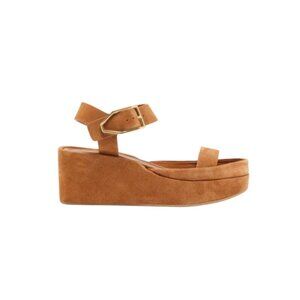 Paul Andrew Adept Platform Sandals Womens 41 11 Brown Tan Suede Buckle Wedges